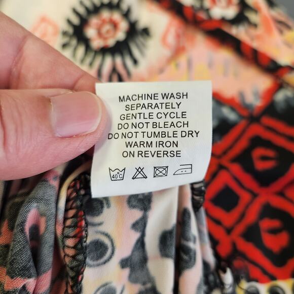 MAGIC Halter Maxi Dress Womens L Red Black Boho Beaded Tie Bow Summer Smocked - Picture 7 of 12